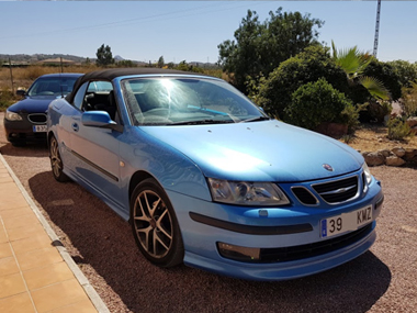 Saab Convertible with new Spanish registration plates fitted Blue Saab with new reg plates